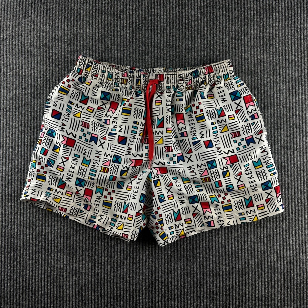 Chubbies Mens Weekend Boomslam Swim Trunks Multicolor Geometric Shorts Small 5in
